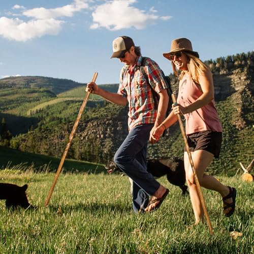 Rustic Wooden Walking Sticks for Hiking - Handcrafted Walking Sticks for Kids, Women & Men - Hiking Staffs with Leather Wrist Strap & Non-Slip Rubber Tip for Maximum Traction - size: 36", style: Pace Setter