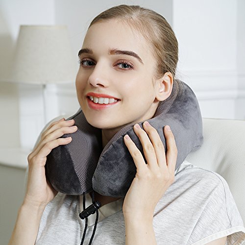 TALLGO Travel Pillow, Best Memory Foam Neck Pillow Head Support Soft Pillow for Sleeping Rest, Airplane Car & Home Use (Grey) - color: Grey