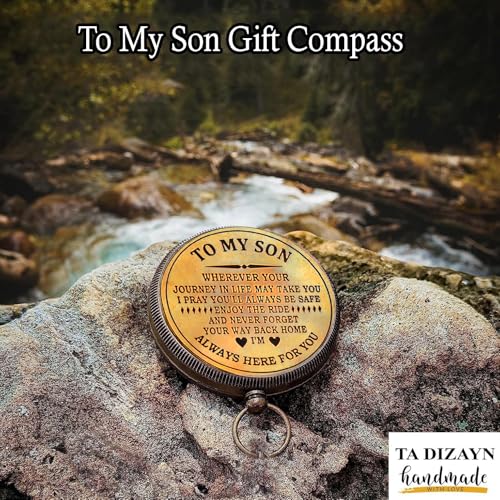 to My Son Compass with Wooden Box-Mom to Son Compass–Father to Son Gifts- to My Grandson -Graduation Day Gifts for Son-Birthday, Baptism, Graduation, Confirmation, Communion Compass for Women Men - style: # 4 TO MY SON COMPASS