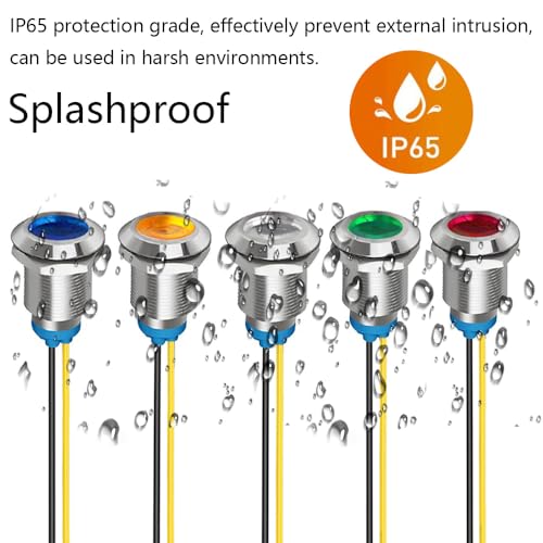 Gebildet 5pcs 12mm LED Metal Indicator Light 110V-220VAC Waterproof Signal Lamp (Yellow) - color: Yellow 110V