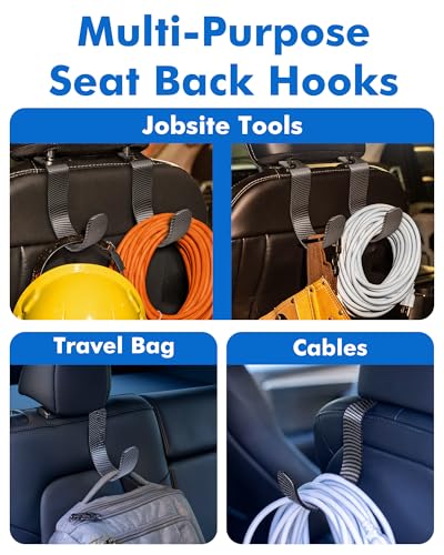 XL Hard Hat Holder for Truck, Carbon Fiber Style Headrest Hooks, 2PK | Extra-Large 7.3 x 5 in Design, 44 lb Capacity, Lightweight Nylon-Microfiber Construction - size: 2-Pack-Carbon Fiber Style