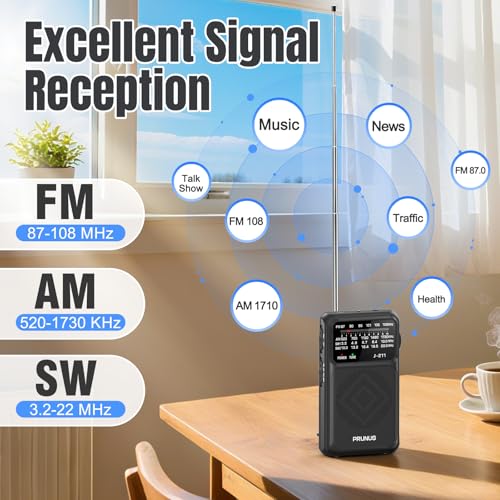 PRUNUS J211 Portable Radio AM FM, USB C Charging and AA Battery Operated - color: Black