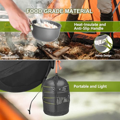 Camping Cookware Set, Portable Camping Mess Kit with Non-Stick Pots, Pans Set and Folding Fork, Lightweight Backpacking cookware Cooking Set for Outdoor/Camping/Hiking/Picnic - color: Green