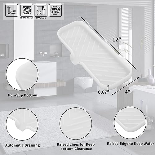 MicoYang Silicone Soap Dish with Drain Spout — Self-Draining Double Sink Organizer Tray for Kitchen & Bath, Dispensers, Sponges & Soap Holder, Non-Slip & Dishwasher Safe, Translucent (Large, 12"×4") - color: Translucent, size: L(12"×4")
