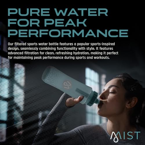 Mist Sports Squeeze Water Bottle with Built-In Filter for Pure Water, Lightweight and Easy Grip Squeeze Water Bottles Sports Quality, Leak Proof & BPA Free Athletic Water Bottle Squirt Top, Deap Teal - color: Dark Teal