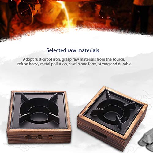Alcohol Stove Iron & Wooden Portable Square Commercial Solid Stove Household Stove for Home Outdoor BBQ Camping