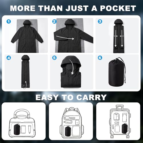 QJWBZ Men's Rain Jacket Long Raincoat: Waterproof Lightweight Hood Rain Poncho Stowable for Cycling Hiking Camping Outdoors - size: X-Large