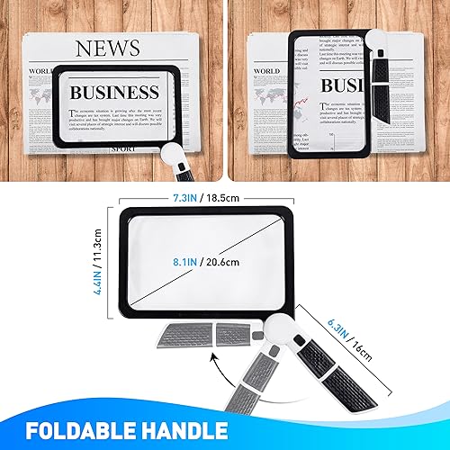 Full Page Magnifier with Light,Large Magnifying Glass for Reading,5X Magnifier for Seniors,Square Magnifying Glass Handheld,Lighted Book Magnifier,Big Vision Magnifier for Macular Degeneration