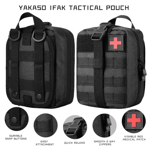 Tactical Molle IFAK Pouch – Tear Away Rip Away First Aid Medical Pouch, Large Capacity, Water-Resistant 900D Polyester, Horizontal, Multi-Compartment, EDC, Military Emergency Kit - color: Black