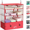 Compressible Packing Cubes Portable Hanging Closet Shelves 17"x12"x24" Extendable Travel Organizer Nylon Packing Bags for Suitcase - color: Red