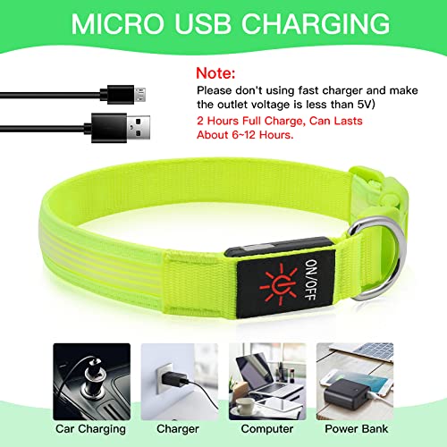 YFbrite Light up Dog Collar, USB Rechargeable LED Puppy Collar Super Bright Adjustable Glowing Dog Lights for Night Walking (Design 2-Green, Medium) - color: Version 2.0-- Green, size: Medium
