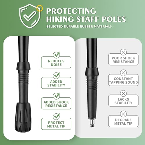 Durable Replacement Rubber Tips for Trekking Poles - Universal Anti-Slip Hiking Stick Caps - Shock Absorbing Pole Accessories - Fits 11mm Standard Poles - Set of 6
