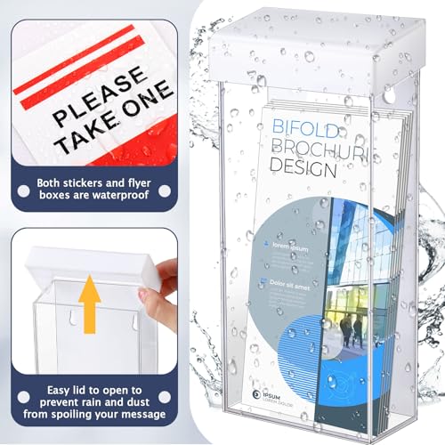 Remerry 1 Pcs Outdoor Brochure Holder 4 x 9 Inch Waterproof Wall Mount with Take One Sticker Literature Box with Clear Pamphlet Holder Acrylic Brochure Flyer Display Map Menu Envelope (White) - color: White
