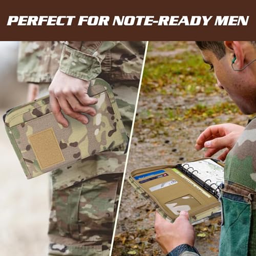Military Padfolio Ring Binder with 80 Sheets 160 Pages of Leaf Paper, Military Notebook with Zippered Padfolio Organizer, Refillable Tactical Notebook 6-Ring A6 Notebook Paper (6.7" x 4.1") - size: Small (A6 - 4.1in x 6.7in)