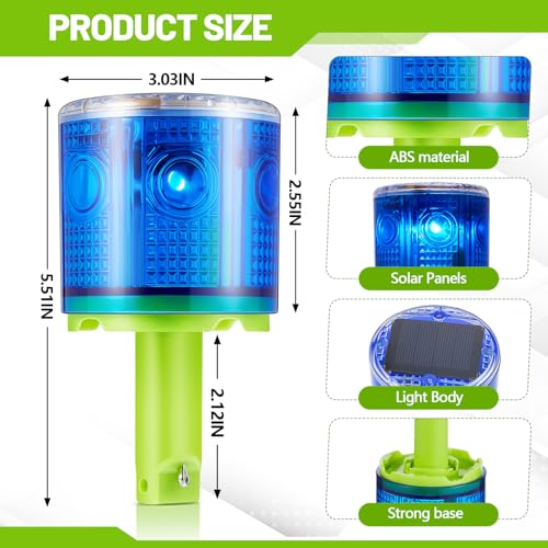 2 Pcs Solar Strobe Warning Traffic Light 360 Degree Single Column IP65 Waterproof Emergency Strobe Flashing Barricade Safety Road Construction Traffic Light(Blue,Stand) - color: Blue, size: Stand