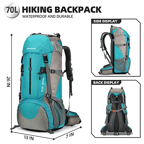 King'sGuard 70L Hiking Backpack with Rain Cover Lightweight Waterproof Travel Camping Backpack Large Backpacking Pack - color: Lakeblue