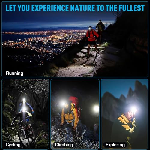 AMAKER LED Headlamp Rechargeable 99000 High Lux, Head Lamp with 12 Modes, IPX7 Waterproof USB Rechargeable Headlight, Zoomable Headlamp for Adults, 90° Adjustable for Camping Hunting