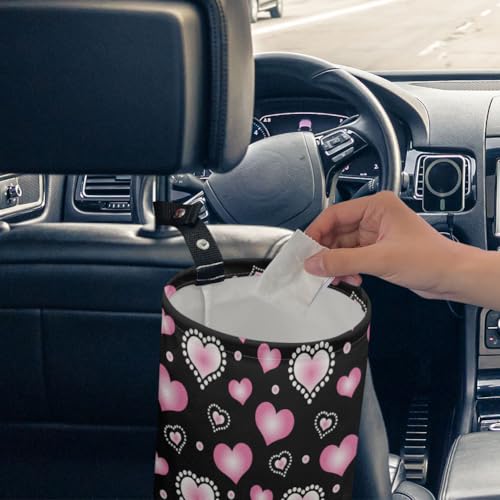 Pink Heart Car Trash Can Waterproof Car Garbage Can Car Seat Back Hanging Trash Bag Portable Camping Garbage Bin Storage Bag Collapsible Trash Container for Car 5.9 x 7.3 in - color: Heart