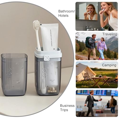 Travel Toothbrush Holder, 2-in-1 Toothbrush Case with Rinse Cups - color: Smoky Blue