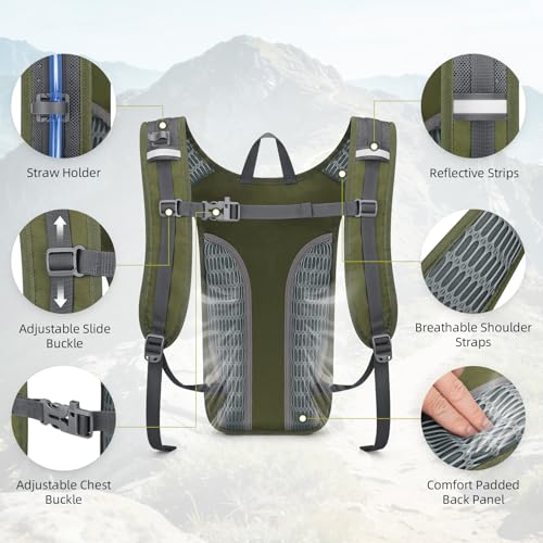 Maelstrom Tactical Hydration Backpack,Water Pack with 2L Water Bladder - color: Army Green