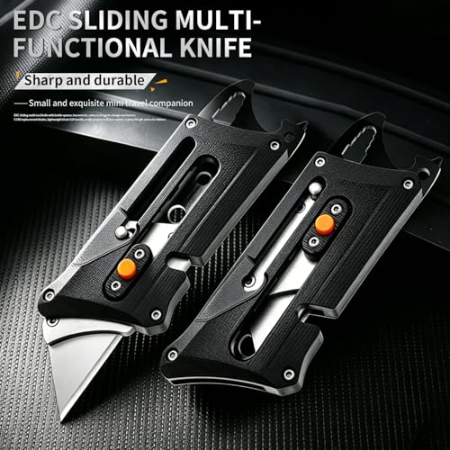 EDC Slide Utility Knife With Bottle Opener Hex Wrench Safety Lock Quick Change Mechanism 5 Extra SK5 Replacement Blade Lightweight Black G10 Handle Multitool Box Cutter Men Father Diy Gift Choice
