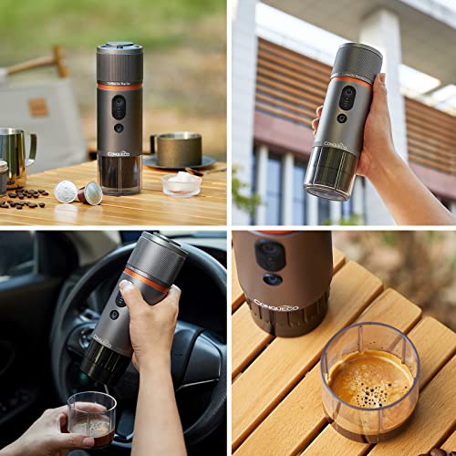 CONQUECO Portable Espresso Machine Travel: 12v Car Coffee Maker for Camping - Small Electric - 2.5 Mins Heating - 8 Cups Espresso for One Charge - color: coffee maker