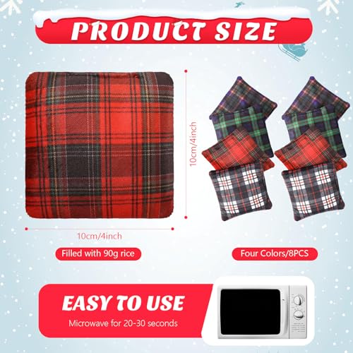 SmoothNovelty 8 Pcs Microwave Hand Warmers Reusable Flannel Handwarmers with Flaxseed Microwavable Hand Warmers Cold Pack Heating Pack Bag for Christmas Stocking Stuffer Gifts (Scottish Checked) - color: Scottish Checked