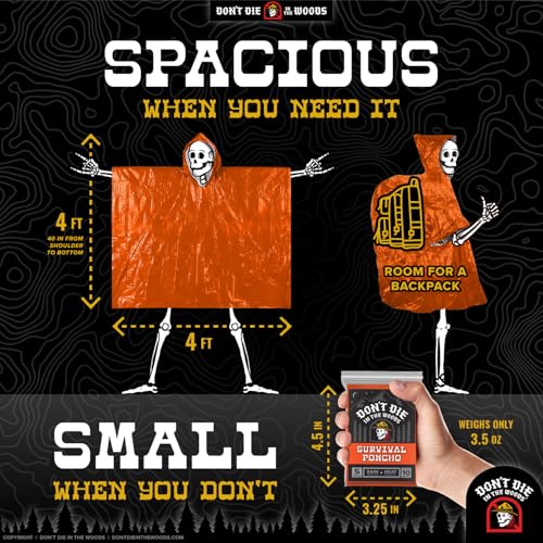 Don’t Die in The Woods – Emergency Poncho – Heat Saving + Rain Protection - color: 4pk Starter Set - Green + Orange