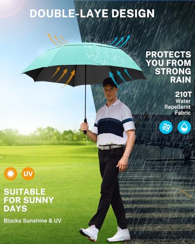 Gonex 62/68/72/80 Inch Golf Umbrella, Auto Open, Windproof, UV Protection - color: Mint Green/ Black UV Coating, size: 80 inch