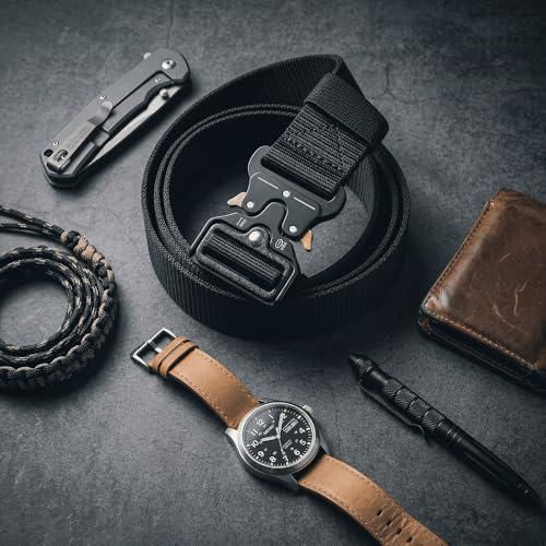 Warsong Tactical Belt, Nylon Web Belt, Quick-Release Metal Buckle - color: Black, size: Length size: 42" - 46"
