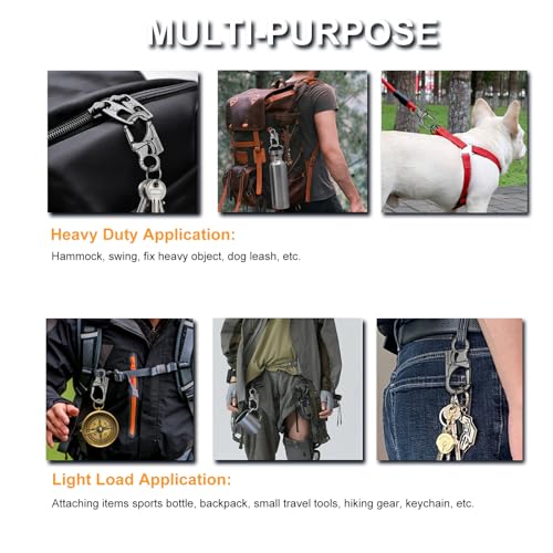 Ahiller Double Lock Carabiner Clip, Tungsten Steel Tip Keychain for Outdoor - color: Gunmetal-4P