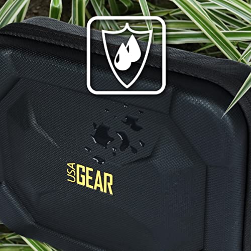 USA Gear Water Resistant EVA Foam Hard Case Compatible with Go Pro Hero13 / Hero12 Charger, Insta360 ONE RS Twin, Insta360 X4-8K & more - Lightweight, Customizable Interior, Mesh Pocket (Case Only)