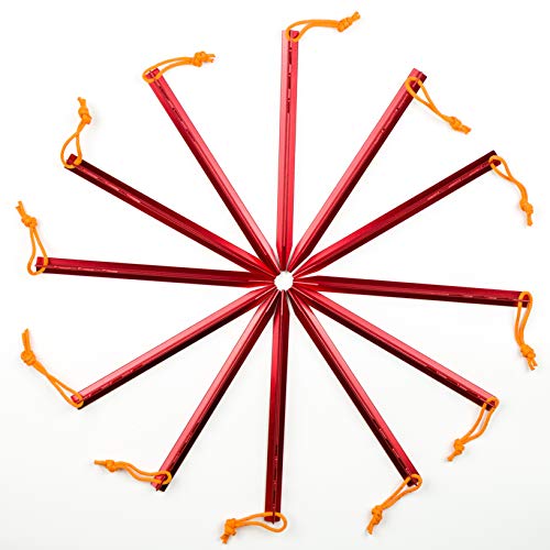 Aluminum Alloy Tent Stakes Pegs, 12-Pack Aluminum Ground Pegs with Reflective Pull Ropes, Lightweight Metal Stakes Pegs for Camping Tents Hammocks - color: Red