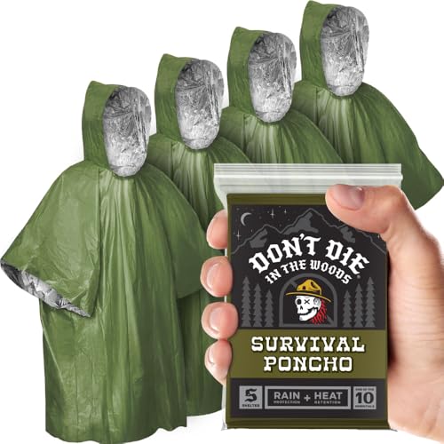 Don’t Die in The Woods – Emergency Poncho – Heat Saving + Rain Protection - color: 4pk Refill - Grave Robber Green