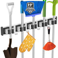 reliahom Broom Holder Wall Mount Mop Hanger Tools organizer 5Racks 4Hooks | Adjustable Mop Broom Wall Hanging Heavy duty Tools Storage Rack Space-saving for Garage,Kitchen,Laundry Room,Garden, Black - color: Black