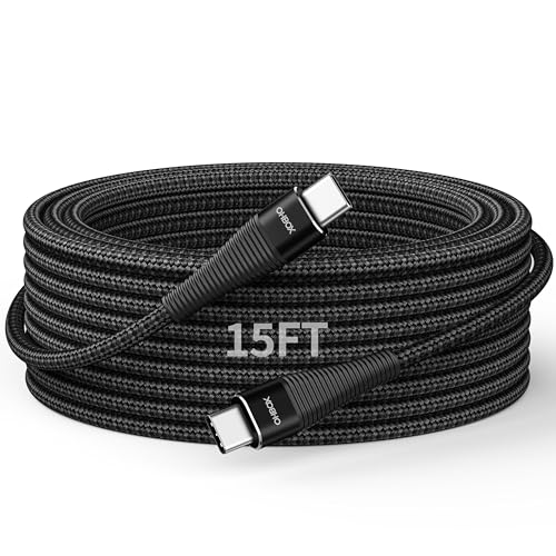 Extra Long USB-C Cable 15FT, 100W USBC Charger Fast Charging Cable Type C | Nylon Braided USB C Charging Cord for iPhone 17 16 15, iPad Pro, Air, Mini, MacBook Pro, Air, Samsung Galaxy Z Fold 7 S25 S24 - color: Dark Black, size: 15 FT - 1 Pack, style: USB
