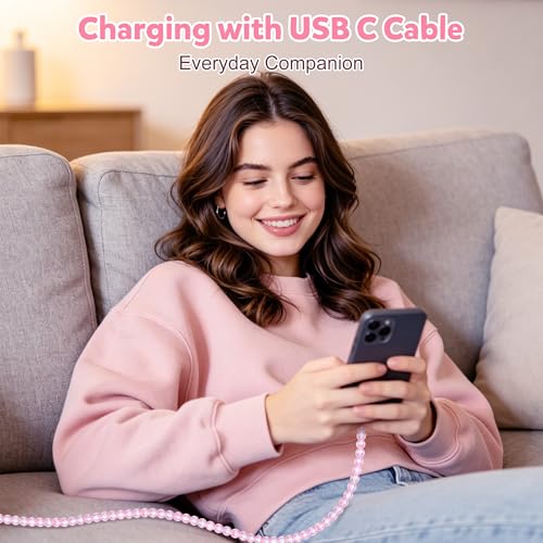 Coolden USB C Cable Multi Charging Cable Pink Beaded Phone Charger Cord | USB to USB C Cable for iPhone Charger Cord 60W Type C Charger Fast Charging for iPhone 17 16 15 14 Pro Max,for Galaxy S26 S25
