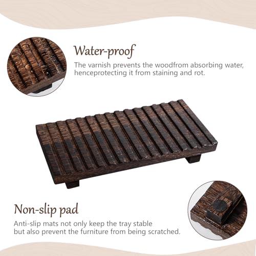 Bathroom Tray Rustic Farmhouse Decor Wood Stand, 10" * 4.5" Dark Brown | Waterproof, Lightweight, Easy Clean, Wood Riser Kitchen soap holder Accessories for Office Desk, Vanity, Counter, Sink - color: Drak Brown, size: 10" x 4.5" x 1.6"