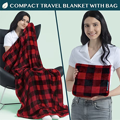 PAVILIA Travel Blanket Pillow, Soft Airplane Blanket 2-IN-1 Combo Set, Plane Blanket Compact Packable, Flight Essential Car Pillow, Travelers Gift Accessories Luggage Backpack Strap, 60x43 Checker Red - color: Checker Red