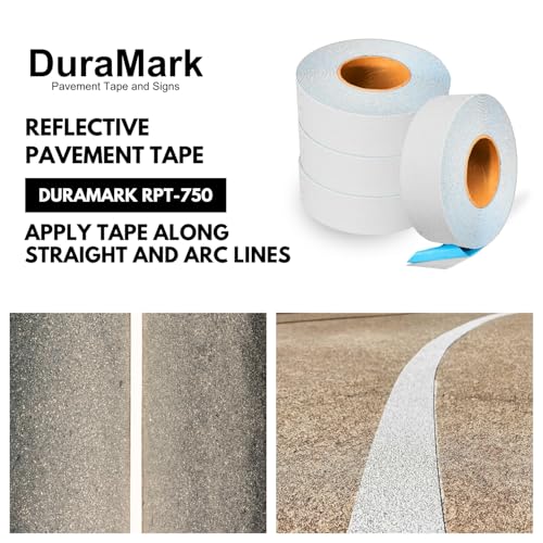 DuraMark RPT-750 Reflective Pavement Marking Tape, White, 2 in x 36 ft | Permanent rubber base bonds to asphalt and concrete; glass-bead reflectivity improves low-light visibility. - color: White, size: 2 Inch x 36 Ft