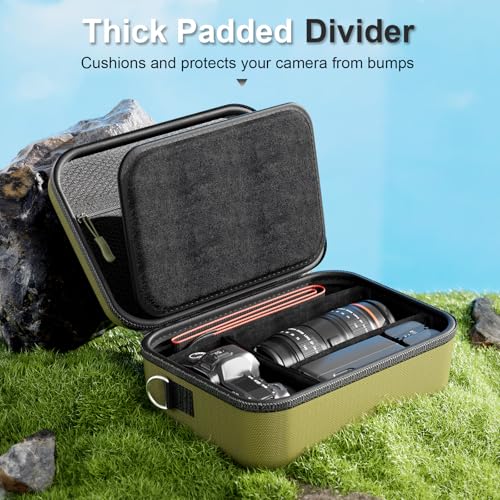 ProCase Hard Shell Camera Case for Canon Rebel T7 -Green | Soft Padded Bag with 1 Shoulder Strap and 3 Adjustable Dividers for Digital Camera EOS R100/R50/DSLR/SLR/Nikon/Sony - color: Green