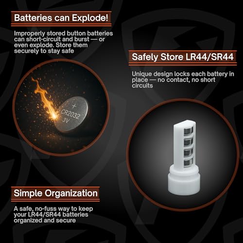 Slimline LR44 / SR44 Battery Case, Compact Durable TPU Organizer for Safe Storage & Home Organization – 2-Pack (Holds 4 LR44/SR44 Batteries) - size: Holds 4 Batteries