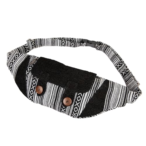 Freakmandu Eco-Friendly Boho Hippie Style Large Hemp Fanny Pack White Hip Waist Bag for Hiking Running Jogging - color: Black Mix
