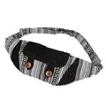 Freakmandu Eco-Friendly Boho Hippie Style Large Hemp Fanny Pack White Hip Waist Bag for Hiking Running Jogging - color: Black Mix