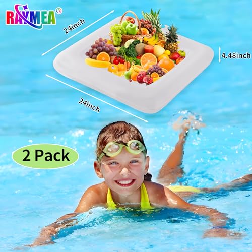 RAYMEA Inflatable Ice Serving Bar 2 PCS, Portable Salad Ice Tray Food Drink Pool Containers Inflatable Cooler for Summer Parties, BBQ, Graduation, Camping or Picnic (24 Inch White)