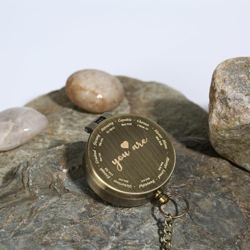 Engraved Brass Compass with Scripture, Inspirational Baptism Gift for Boy Girl Women Men, First Communion or Confirmation Gift, Christian Travel Hiking Religious Pocket Compass for Graduation Birthday