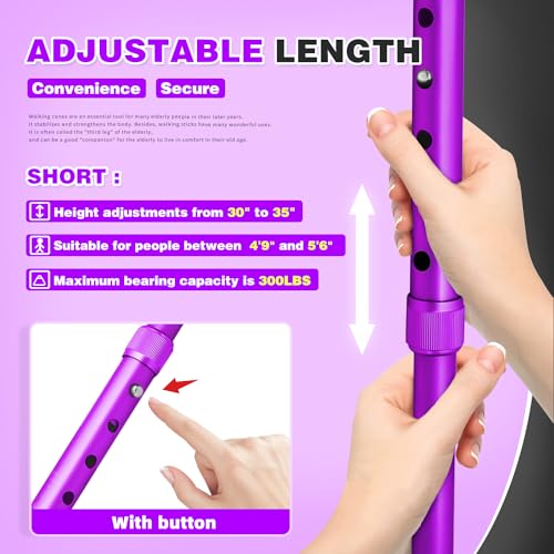 BigAlex Folding Walking Cane with LED Light,Pivoting Quad Base,Adjustable Walking Stick with Carrying Bag for Men/Women - color: Purple(4'9"-5'6")