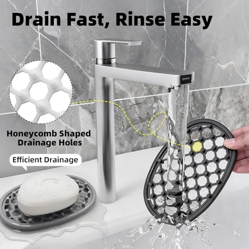 2 Pack Soap Dish for Shower, Non-Slip Silicone Bar Soap Holder with Efficient Drainage Holes for Bathroom Sink, Self Draining Soaps Saver Pad for Shower Niche, Shelf (Black- 2Pcs) - color: Black- 2pcs
