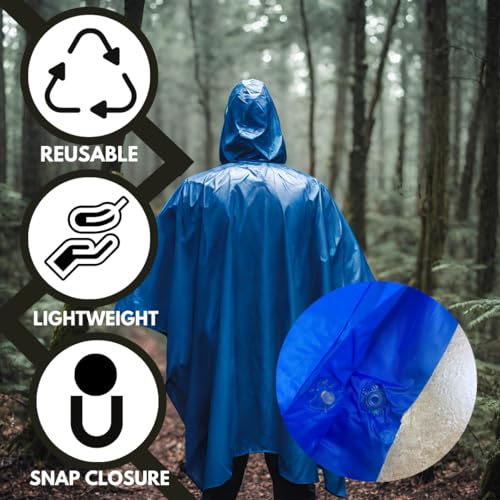RAIN GUARD 10 Mil Vinyl Rain Poncho with Hood | Expanded 50" x 80" | Reusable Waterproof Protection | Adult Size | 2 Pack - color: Blue