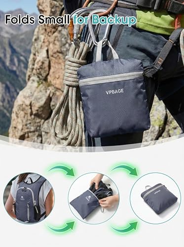 Foldable Small Hiking Backpack with 3 Strap Pockets – Lightweight 300D Spill-proof Daypack for Men Women – Packable Small Travel Backpack with Chest Strap & Trekking Pole Holder – Durable Outdoor Bag - color: Lightgray